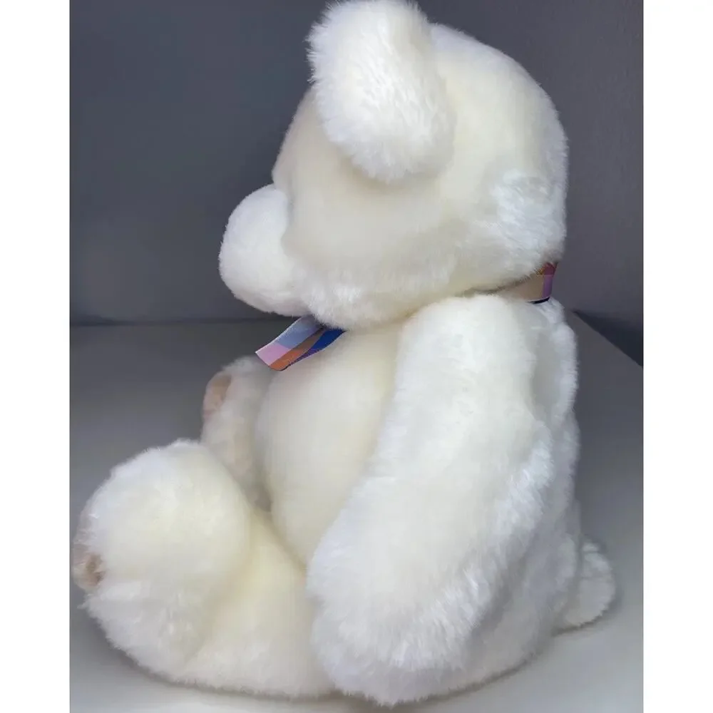 Vintage Gund Snugwell Teddy Bear Plush Large 18” White Cream Brown Plaid Bow